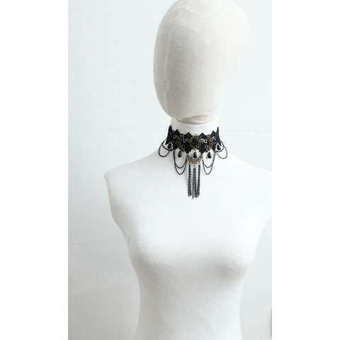 Black Lace And Tassels Choker Necklace