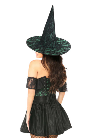 Lavish Premium 3-Piece Green Lace Off The Shoulder Witch Corset Costume