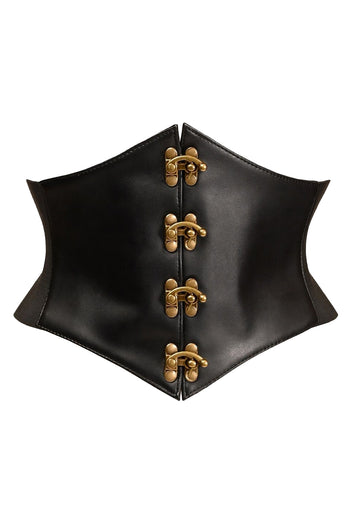 Lavish Premium Black and Bronze Faux Leather Corset Belt Cincher | Faux Leather Corset Outfit
