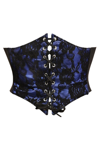 Lavish Premium Blue w/ Black Lace Overlay Corset Belt Cincher | Gothic Corset Outfit | Gothic Corset Belt