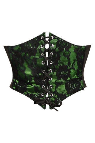 Lavish Premium Green w/ Black Lace Overlay Corset Belt Cincher | Green Corset Outfit | Gothic Corset Belt