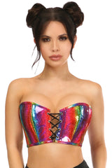 Lavish Premium Rainbow Glitter PVC Lace-Up Bustier Top