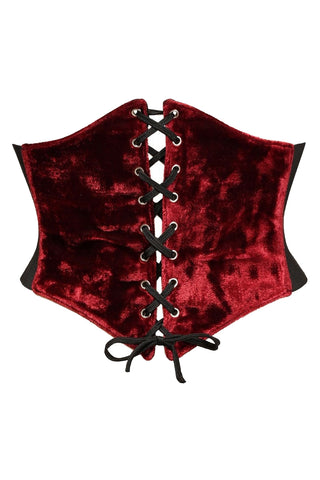 Lavish Premium Velvet Dark Red Crushed Corset Belt Cincher | Velvet Corset Outfit