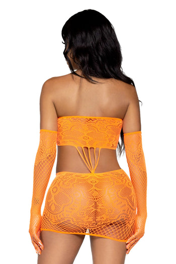 Leg Avenue 2-Piece Orange Kiss Me More Lace Dress Set