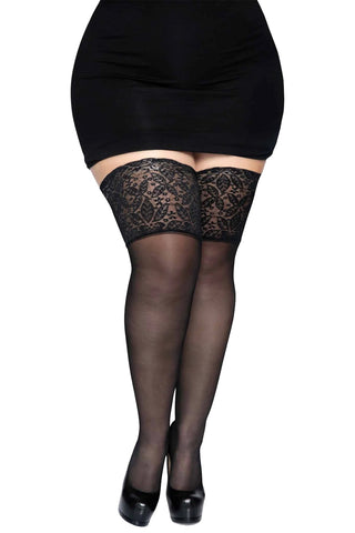 Leg Avenue Plus Size Black Clara Thigh High Stockings | Plus Size Stockings