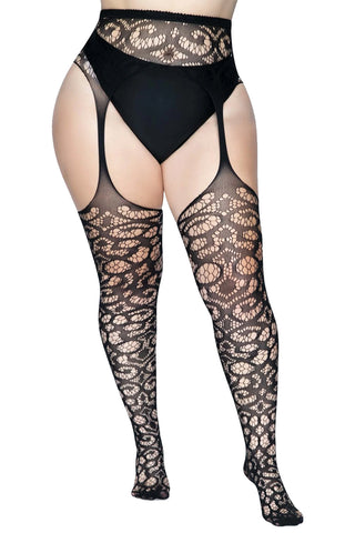 Leg Avenue Plus Size Black Gia Garter Belt Stockings | Plus Size Stockings