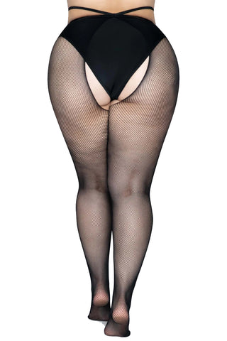 Leg Avenue Plus Size Black Olivia Fishnet Crotchless Tights | Plus Size Fishnet Stockings