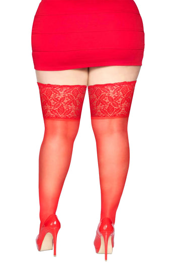 Leg Avenue Plus Size Red Clara Thigh High Stockings | Red Plus Size Stockings