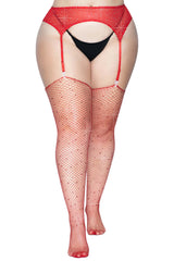 Leg Avenue Red Plus Size Brielle Rhinestone Fishnet Stockings | Plus Size Fishnet Stockings