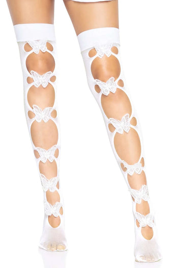 Leg Avenue White Butterfly Cut Out Thigh Highs