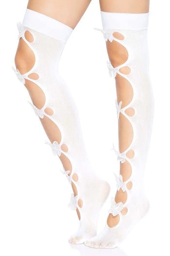 Leg Avenue White Butterfly Cut Out Thigh Highs