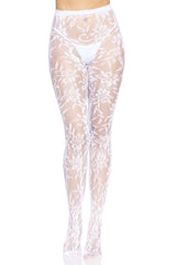 Leg Avenue White Chantilly Floral Lace Tights