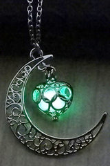 Green Glow In The Dark Moon Heart Necklace
