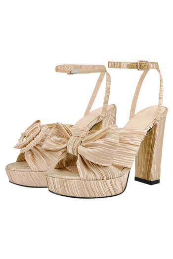 Only Maker Gold Pleated Bow Sandals
