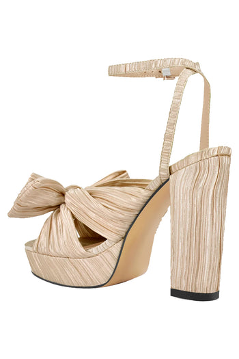 Only Maker Gold Pleated Bow Sandals