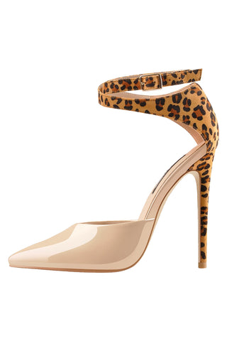 Only Maker Ankle Strapped Beige Leopard High Heel Pumps | Beige Animal Print Ankle Strapped Heels