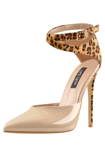 Only Maker Ankle Strapped Beige Leopard High Heel Pumps | Beige Animal Print Ankle Strapped Heels