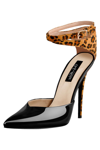 Only Maker Ankle Strapped Black Leopard High Heel Pumps | Strapped Animal Print Pumps