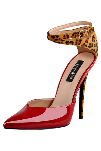 Only Maker Ankle Strapped Red Leopard High Heel Pumps | Animal Print Ankle Strapped Heels