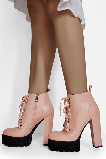Only Maker Baby Pink Platform Chunky Heels Ankle Boots