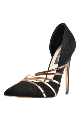 Only Maker Black and Gold Suede Stiletto Pumps