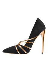 Only Maker Black and Gold Suede Stiletto Pumps
