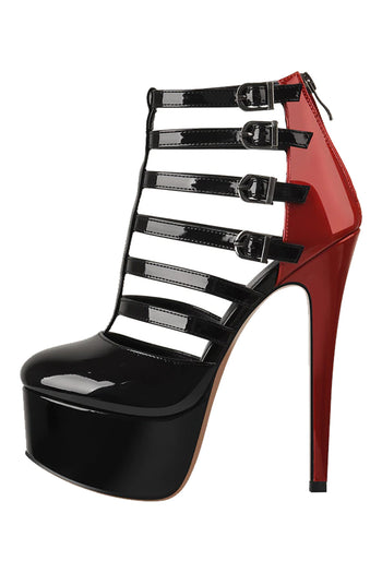 Only Maker Black and Red Hollow Buckle Stiletto Pumps