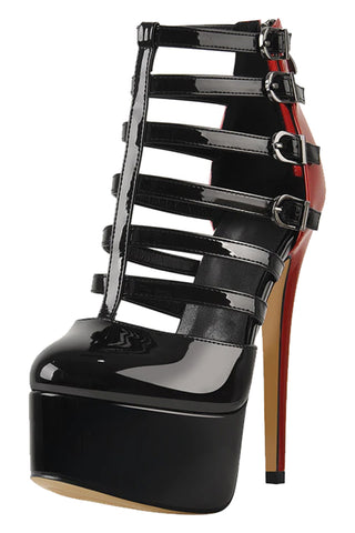 Only Maker Black and Red Hollow Buckle Stiletto Pumps