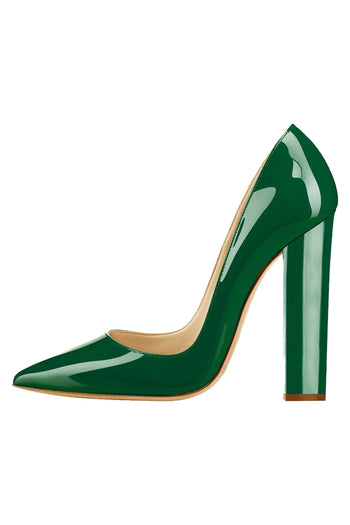 Only Maker Green Pointed Toe Chunky Block Heel Pumps | Green High Heel Pumps | Green Shoes