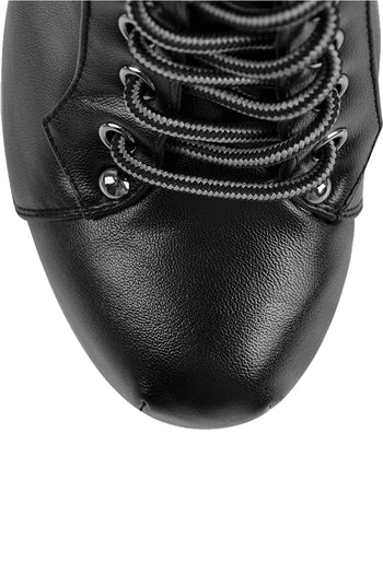 Matte Black Lace-Up Front Platform Boots | Platform High Heel Boots Shoes