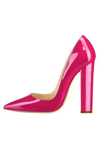 Only Maker Pink Pointed Toe Chunky Block Heel Pumps | Hot Pink High Heels | Pink High Heel Pumps