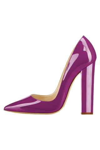 Only Maker Purple Pointed Toe Chunky Block Heel Pumps | Purple High Heel Shoes | Purple High Heel Pumps