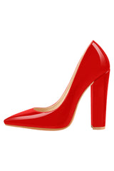 Only Maker Red Pointed Toe Chunky Block Heel Pumps | Red High Heel Pumps | Red High Heel Shoes
