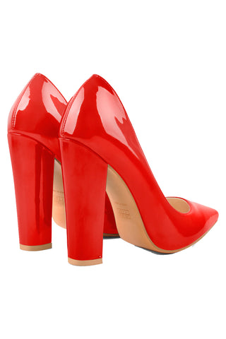 Only Maker Red Pointed Toe Chunky Block Heel Pumps | Red High Heel Pumps | Red High Heel Shoes