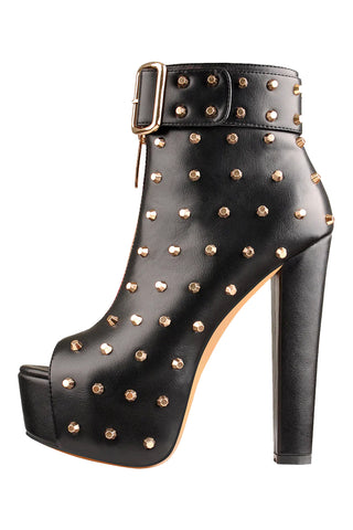 Only Maker Rivet Leather and Plaid Chunky High Heel Boots