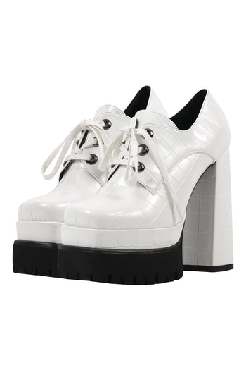 Only Maker White Double Platform Leather Patterned Pumps