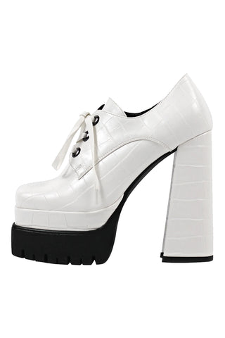 Only Maker White Double Platform Leather Patterned Pumps