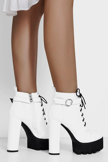 Only Maker White Platform Chunky Heels Ankle Boots