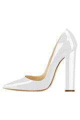 Only Maker White Pointed Toe Chunky Block Heel Pumps | White High Heel Shoes | White High Heel Pumps