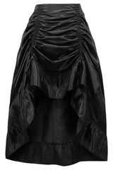 Premium Black Satin Hi-Low Ruched Ruffle Skirt