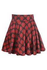 Premium Black & Red Skulls Stretch Lycra Skirt