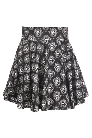 Premium Black & White Skulls Stretch Lycra Skirt