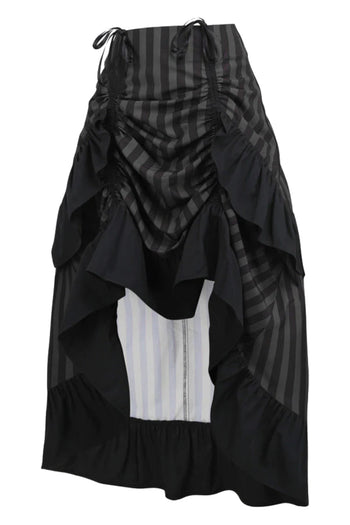 Premium Black and Gray Stripe Adjustable High Low Skirt