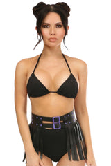 Premium Black and Purple Faux Leather Fringe Skirt