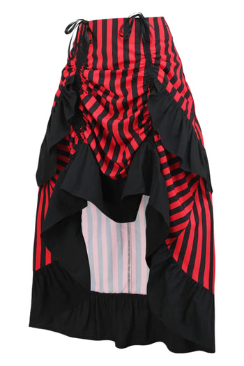 Premium Black and Red Stripe Adjustable High Low Skirt