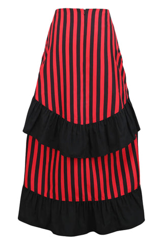 Premium Black and Red Stripe Adjustable High Low Skirt