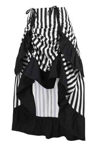 Premium Black and White Stripe Adjustable High Low Skirt