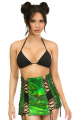 Premium Green Holo Lace-Up Skirt