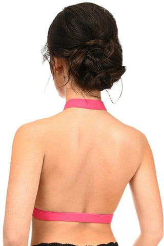 Premium Hot Pink Open Cup Stretchy Body Harness w/ Gold Hardware
