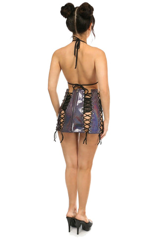 Premium Rainbow Fishnet Pattern PVC Lace-Up Skirt